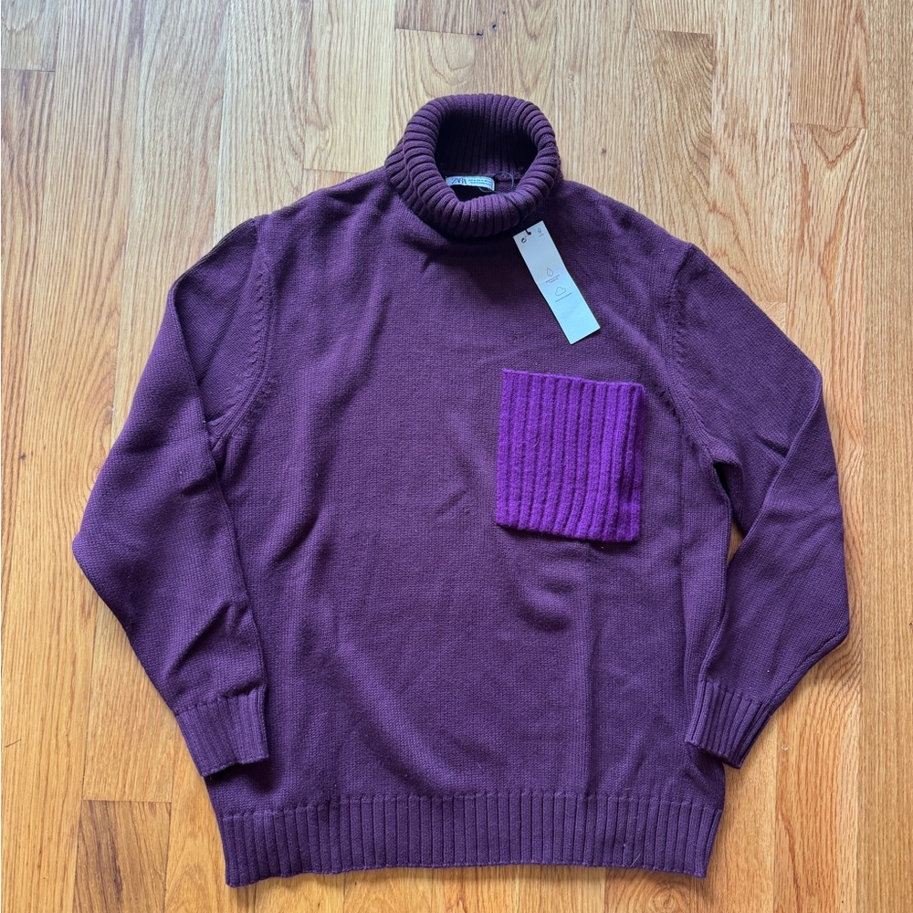 Zara Men's Deep Purple Turtleneck Sweater